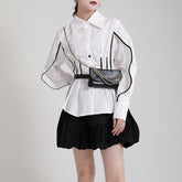 Retro Stitching Contrast Color White Shirt